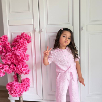 Pembe Gofre kumaş Takım