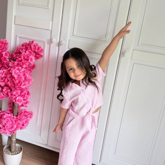 Pembe Gofre kumaş Takım