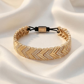 Rose Gold Çelik Asansörlü Chevron Bileklik - Gündüzden Geceye Zarafet