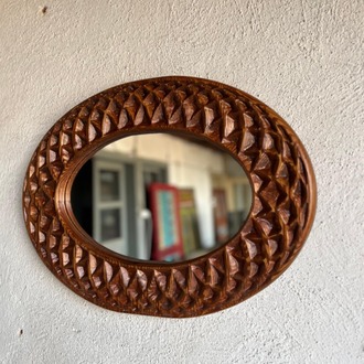 Ahşap Oyma Elips Ayna