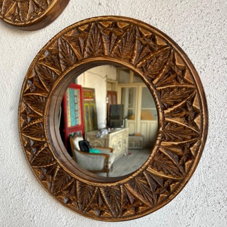 Ahşap Oyma Üçlü Yuvarlak Ayna Seti