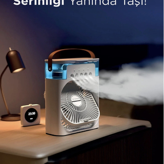 Buzlu Vantilatör Mini Fan 5 Spreyli Su Püskürtmeli 600 ML Buhar Makinesi Nemlendirici Mini Klima