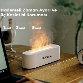 EZERE A3 Ev ve Ofis için Alev Difüzörü ve Ultrasonik Hava Nemlendirici BEYAZ