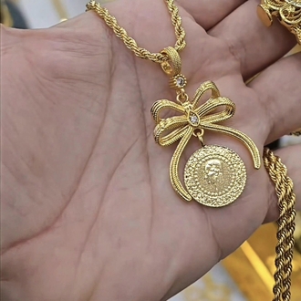 22Ayar Fiyonklu Çeyrekli Kolye (zincir60cm