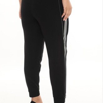 Büyük Beden Kadın Beyaz Şeritli Fermuarlı Dar Paça Jogger Pantolon