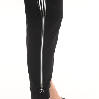 Büyük Beden Kadın Beyaz Şeritli Fermuarlı Dar Paça Jogger Pantolon