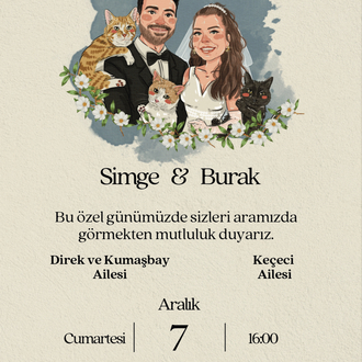 Size Özel Çizimle Tasarlanmış Davetiye Tasarımı + 500 Adet Davetiye