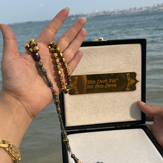 Kişiye özel kadife kutu kehribar set 