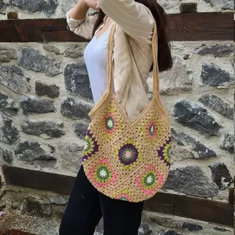 Kahverengi örgü çanta, astarlı
