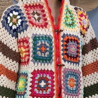 Bej patchwork Hanımdilendi Örgü Hırka