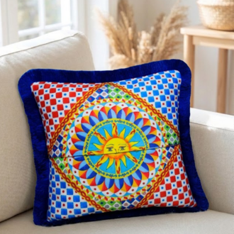 Saks Püsküllü, Güneş Desen 43x43cm Kare Kırlent Kılıfı