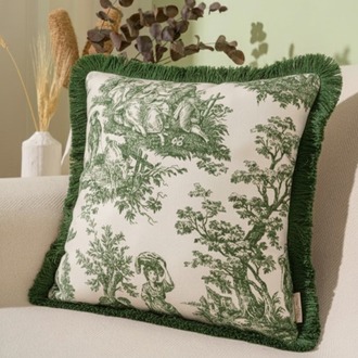 Püsküllü Dekoratif Yeşil 43x43cm Kare Kırlent Kılıfı