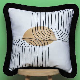 Siyah Püsküllü, Soft Ethnic 04 Desen, 43x43cm Kare Kırlent Kılıfı