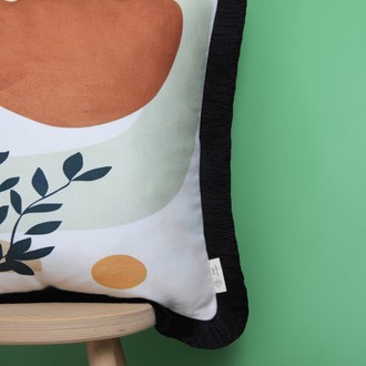 Siyah Püsküllü, Soft Ethnic 01 Desen, 43x43cm Kare Kırlent Kılıfı