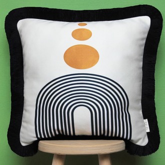 Siyah Püsküllü, Soft Ethnic 02 Desen, 43x43cm Kare Kırlent Kılıfı