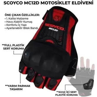  Scoyco Mc12-D Korumalı Kısa Motosiklet Eldiveni Kırmızı