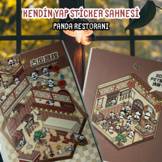 Panda Restoranı temalı sticker yapboz seti