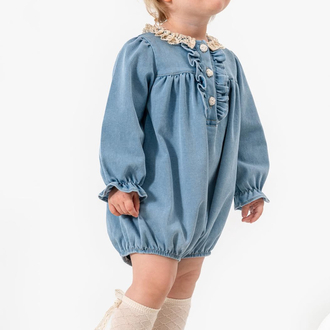 Denim salopet toka çorap set