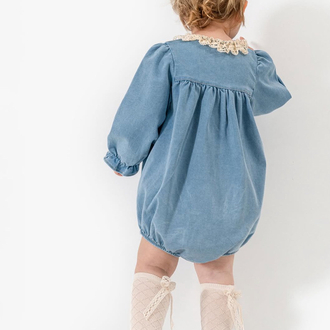 Denim salopet toka çorap set