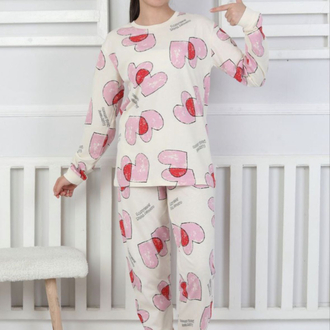 Çift kalp desenli pijama takımı