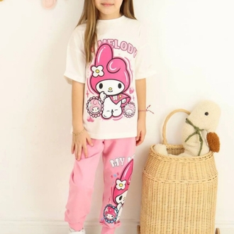 kız çocuk pembe kuromi mymelody pijama takımı 