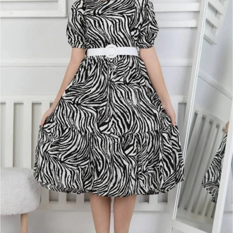 kız çocuk zebra desenli kemerli uzun elbise 