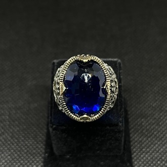 Oval Lacivert Taşlı 925 Ayar Gümüş Erkek Yüzük