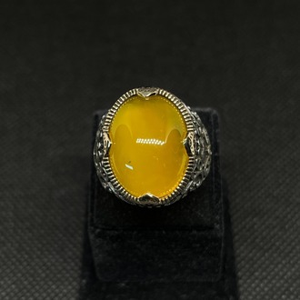 Oval Sarı Taşlı 925 Ayar Gümüş Erkek Yüzük