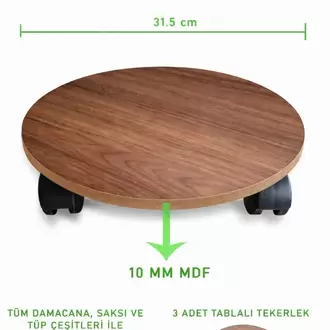 MDF Tekerlekli Damacana, Saksı ve Tüp Taşıma Aparatı – 31,5 cm, 80 KG Kapasiteli Stand