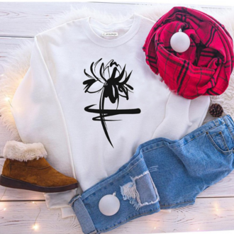 Soyut Siyah Çiçek Sweatshirt