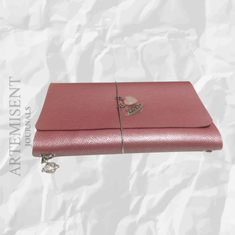 Pembe-Kırmızı Dokulu Gerçek Deri Defter Kılıfı