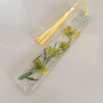 Sarı Çiçekli Hologram Glitterli  Kitap Ayracı
