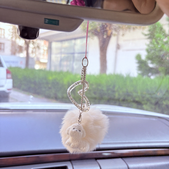 Tüylü Köpekli Ponponlu Araba Süsü