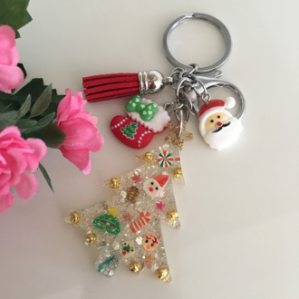 Yılbaşı Ağacı Gümüş Glitterli Epoksi Anahtarlık