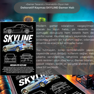 Nissan Skyline R34 Oyun Odası Halısı Gamer Odası Dekoratif Kaymaz Taban Yıkanabilir