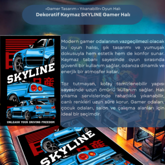 Nissan Skyline R34 Oyun Odası Halısı Gamer Odası Dekoratif Kaymaz Taban Yıkanabilir