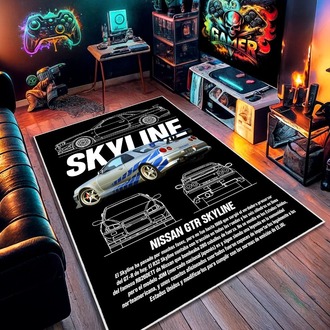 Nissan Skyline R34 Oyun Odası Halısı Gamer Odası Dekoratif Kaymaz Taban Yıkanabilir