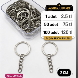 1 adet gümüş renk anahtar halkası 2CM