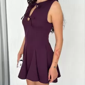 Göğüs Bağlamalı Kolsuz Mini Boy Elbise - Gül Kurusu