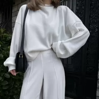 Crop, Pantolon Fitilli İkili Takım -Beyaz