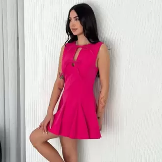 Göğüs Bağlamalı Kolsuz Mini Boy Elbise - Pembe