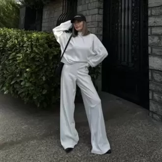 Crop, Pantolon Fitilli İkili Takım -Beyaz