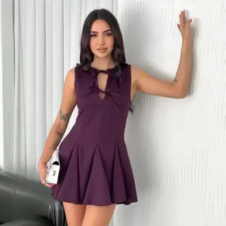 Göğüs Bağlamalı Kolsuz Mini Boy Elbise - Gül Kurusu