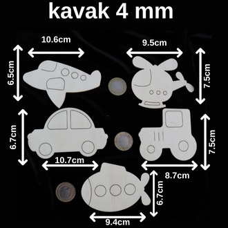 Boyanabilir Ahşap Taşıt Figürleri - Boyama Etkinlikleri 5'li Set (4 mm Kavak)