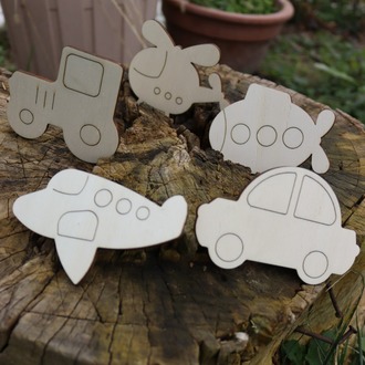 Boyanabilir Ahşap Taşıt Figürleri - Boyama Etkinlikleri 5'li Set (4 mm Kavak)
