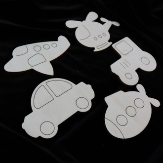 Boyanabilir Ahşap Taşıt Figürleri - Boyama Etkinlikleri 5'li Set (4 mm Kavak)