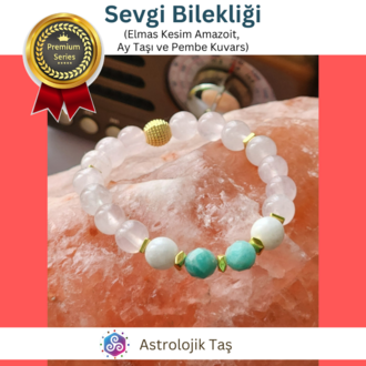 Sevgi Bilekliği (Elmas Kesim Amazoit, Ay Taşı ve Pembe Kuvars)