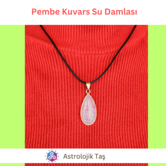 Pembe Kuvars Su Damlası Kolye