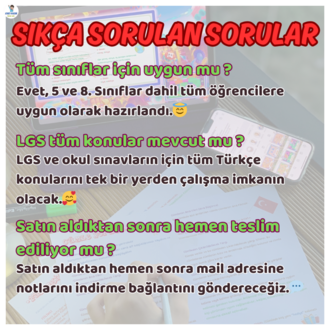5,6,7 ve 8. Sınıflar için TÜM TÜRKÇE KONULARI DERS NOTLARI (Tamamı Video Anlatımlı)