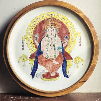 Ahşap çerçeveli Ganesha